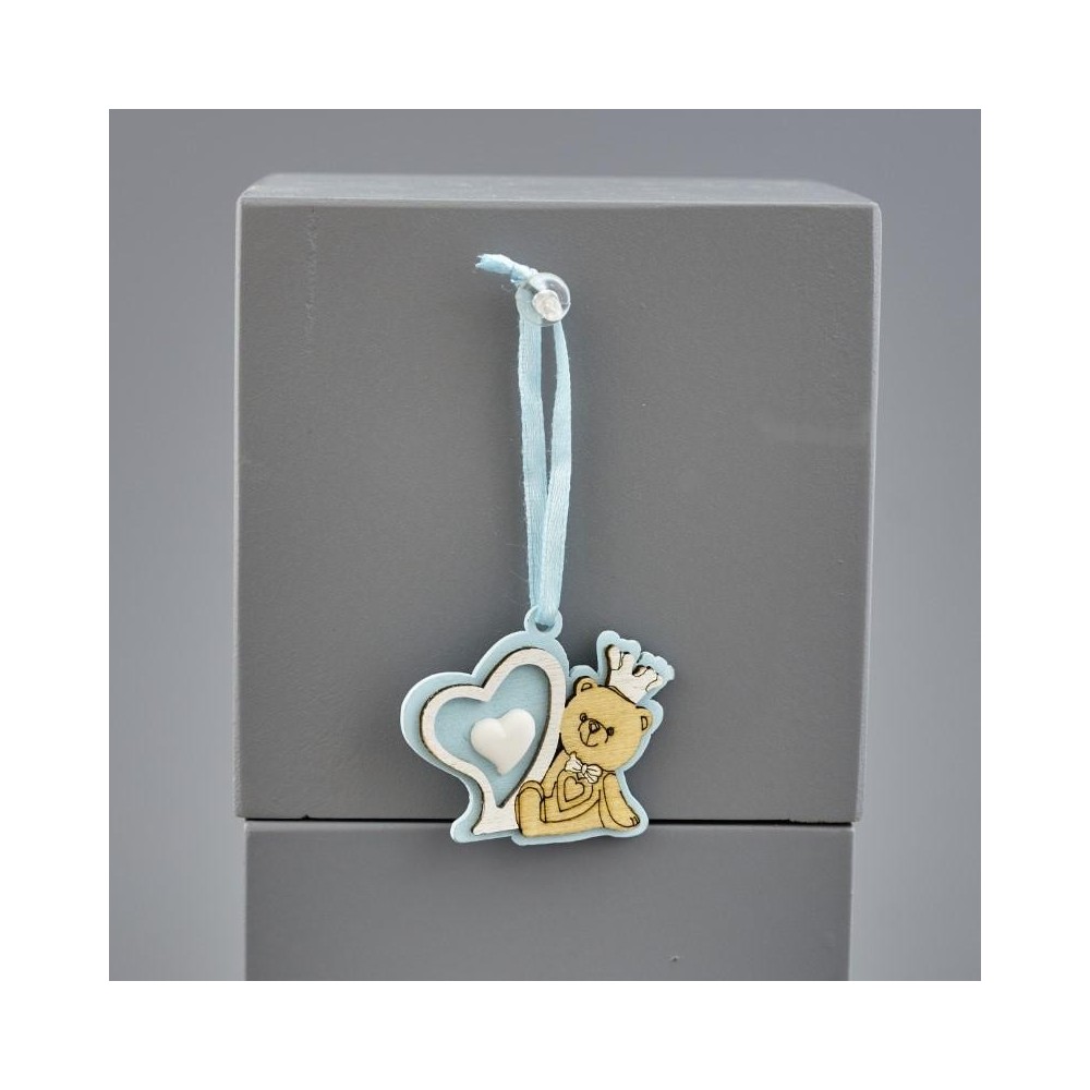 APPENDINO ORSO 4X4 CM. CUORE LEGNO CELESTE